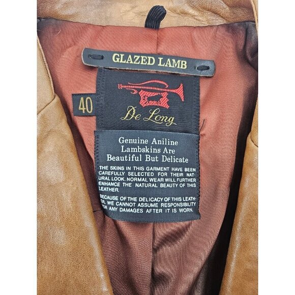 Vintage De Long Glazed Lamb Jacket Mens 40 Brown Lambskin Blazer - Picture 5 of 11
